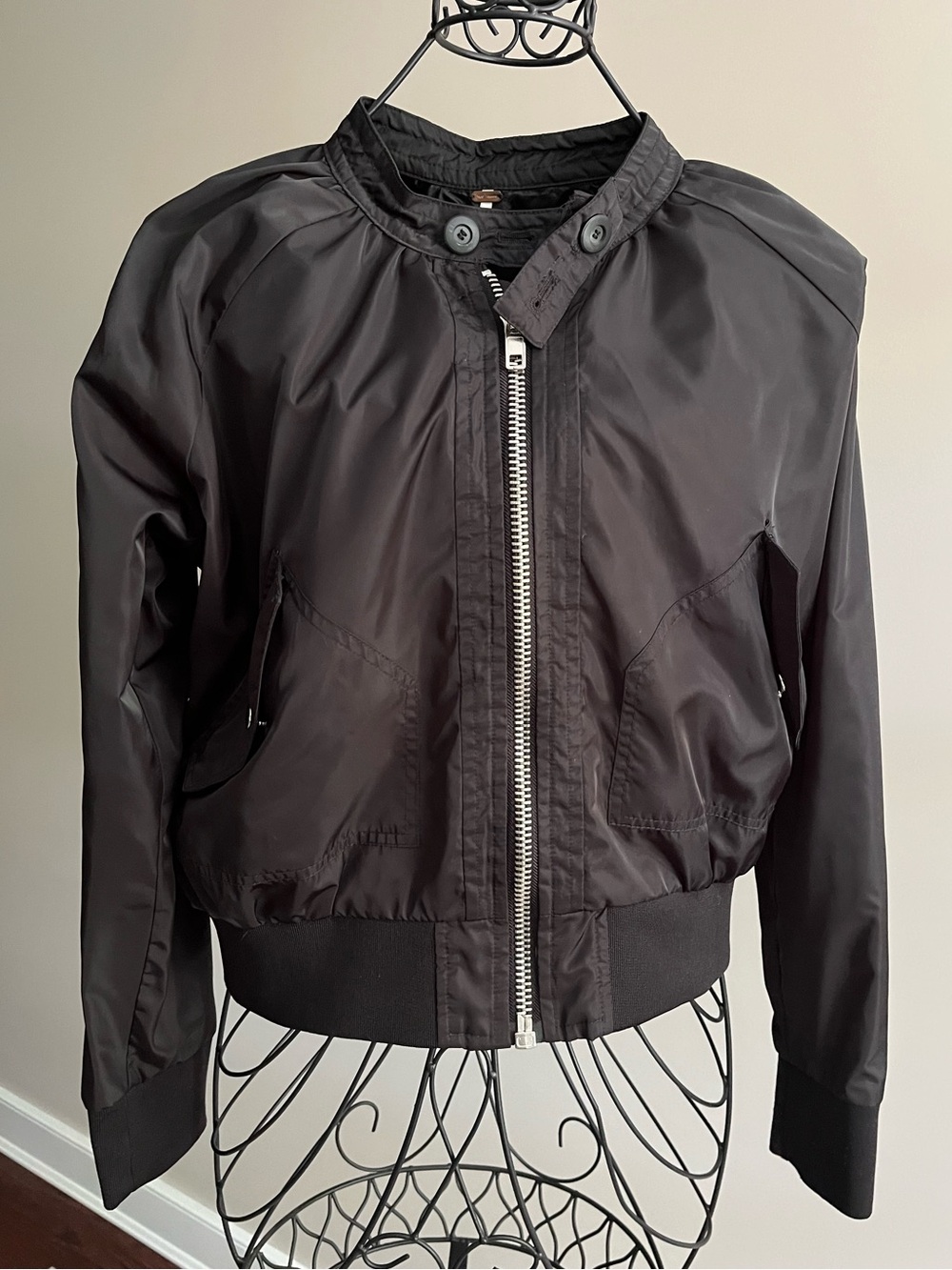FREE PEOPLE Women’s Black Bomber Jacket - Classic Lightweight Zip Front